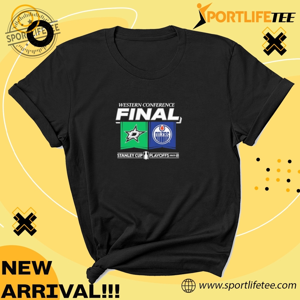 Dallas Stars Vs. Edmonton Oilers 2025 Western Conference Finals Matchup Center Ice Shirt 5 Dallas Stars vs. Edmonton Oilers 2025 Western Conference Finals Matchup Center Ice Shirt