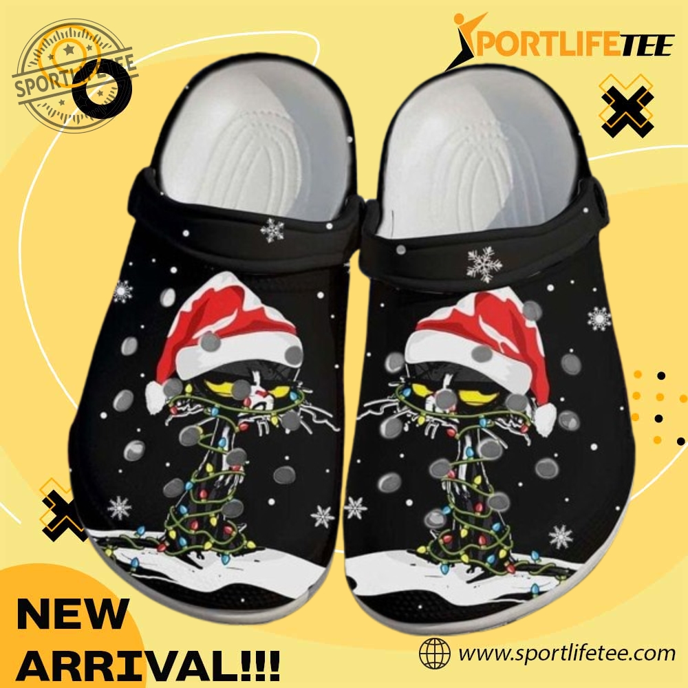 Black Cat Christmas Snow Holiday Crocs Clogs Shoes sportlifetee 1