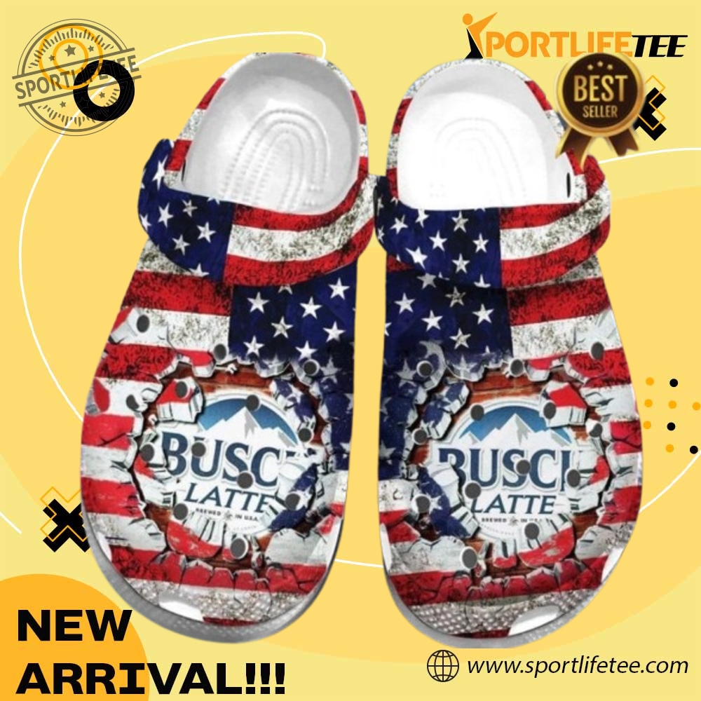 America Flag Busch Latte Beer Crocs Clogs Shoes sportlifetee 1