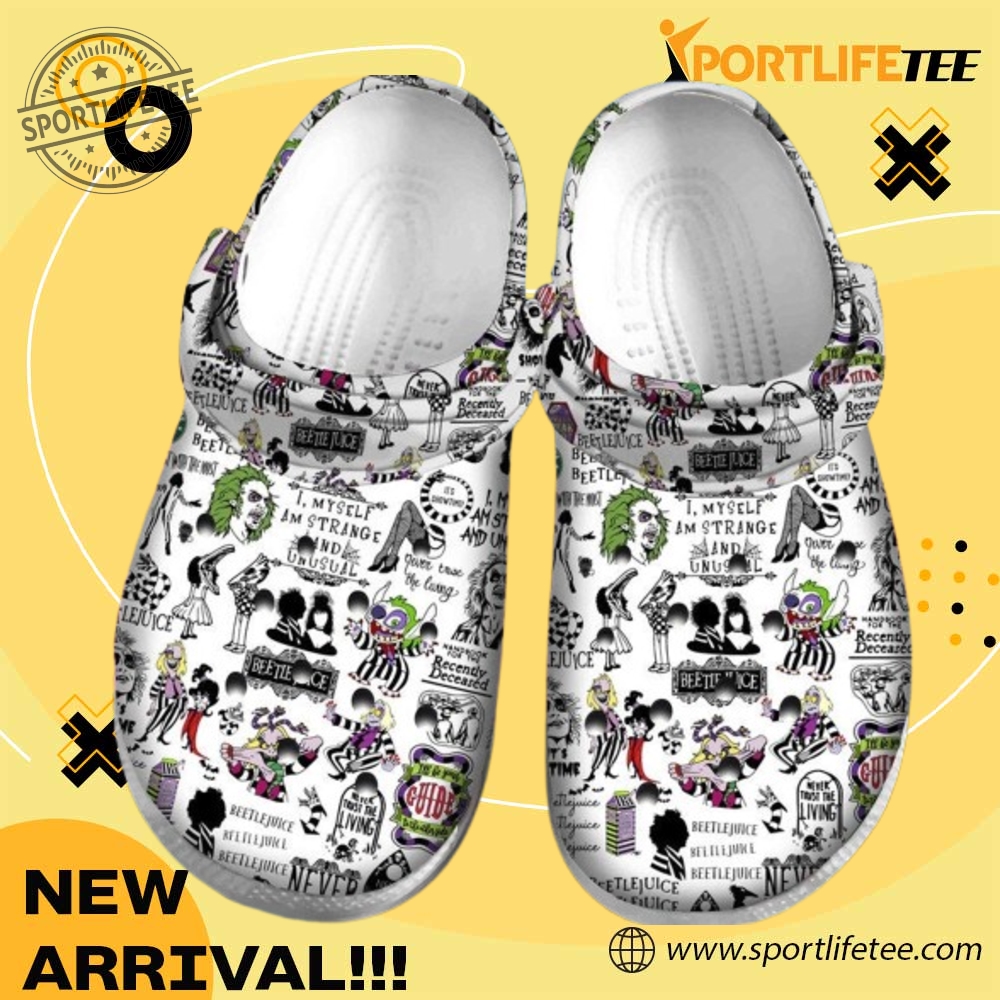 Halloween Beetlejuice White Crocs Clogs Shoes sportlifetee 1
